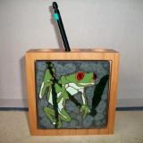 Red-eyed tree frog - handmade tile on pen and pencil holder