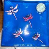Dragonflies - fused glass plate