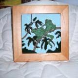 Two Frogs -framed handmade tile