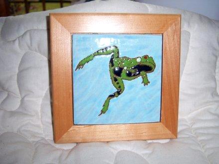 Leaping Frog - framed handmade tile