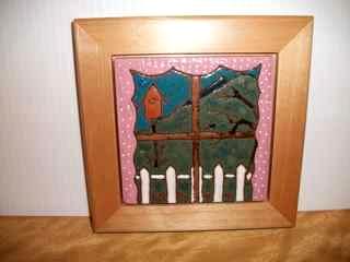 View from Kitchen Window- Handmade tile framed