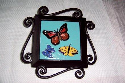 Butterflies - handmade tile on garden stake