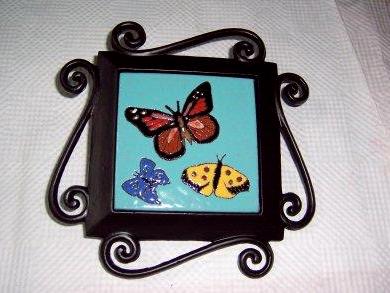 Butterflies - handmade tile on garden stake
