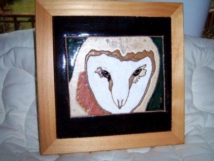 Barn Owl -framed handmade tile